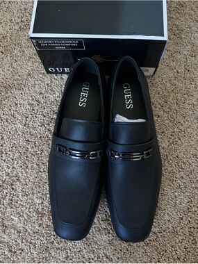 GUESS Men's Black Slip-On Loafers with Chain Detail